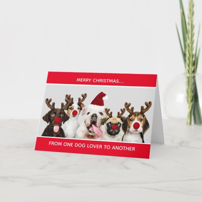 Niedliche Hunde frohe Weihnachtsfrau Hund über Wei Karte (Vorderseite)