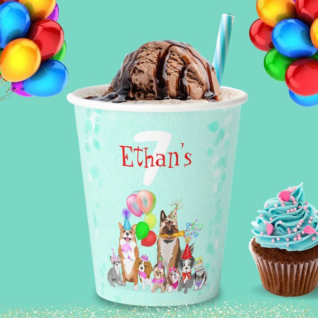 Niedliche Hunde Geburtstagsfeier Zum Glück Pappbecher (Von Creator hochgeladen)