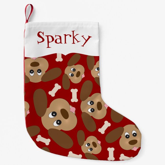 Niedliche Hunde-Gesichter Personalisiert Kleiner Weihnachtsstrumpf (Vorderseite)