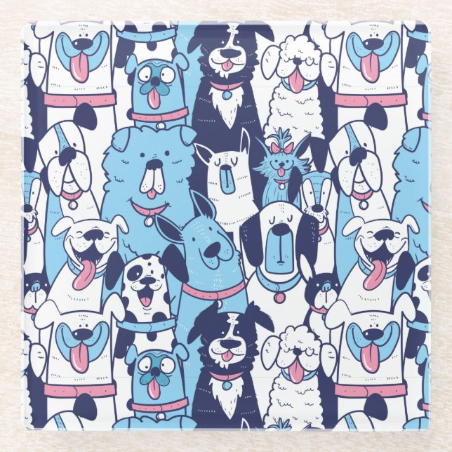 Niedliche Hunde Glas Untersetzer (Vorderseite)