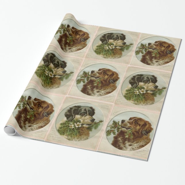 NIEDLICHE HUNDE, HOLLYBERRIEN, WINTERBLUME GESCHENKPAPIER (Ungerollt)