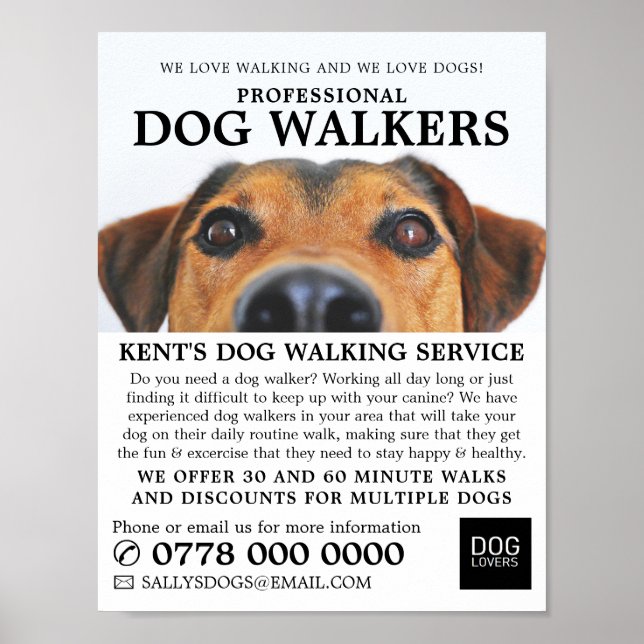 Niedliche Hunde-, Hundeschwalker-Service-Werbung Poster (Vorne)