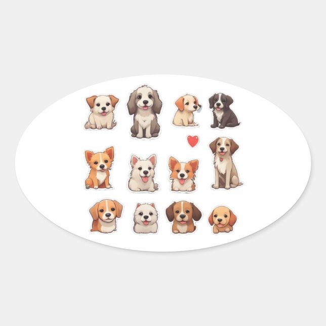 niedliche Hunde in Aufklebern Ovaler Aufkleber (Vorderseite)