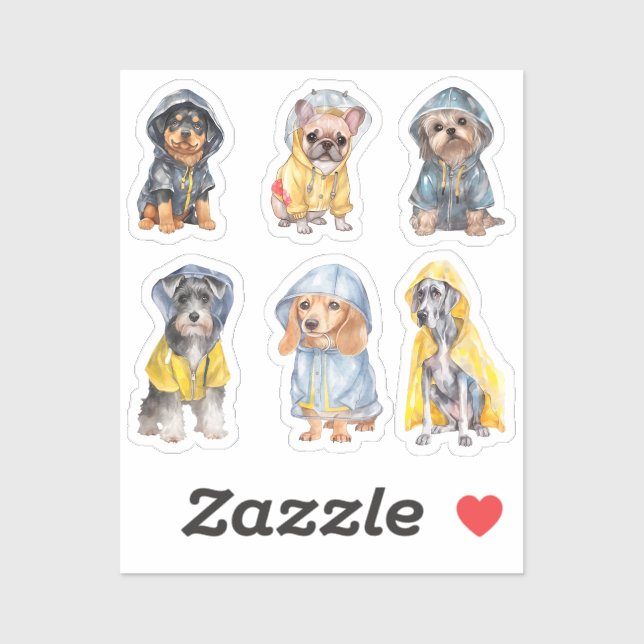 Niedliche Hunde in Raincoats (2) Aufkleber (Blatt)