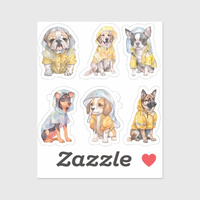 Niedliche Hunde in Raincoats-Aufklebern Aufkleber (Blatt)