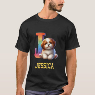 Niedliche Hunde Letter Jessica Name Rainbow Dog T-Shirt