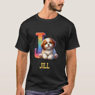 Niedliche Hunde Letter Jill Name Rainbow Dog T-Shirt