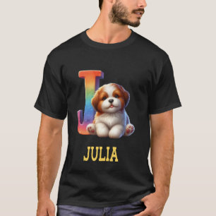 Niedliche Hunde Letter Julia Name Rainbow Dog T-Shirt