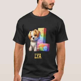 Niedliche Hunde Letter Lya Name Rainbow Dog T-Shirt