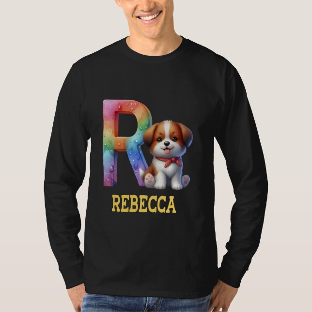 Niedliche Hunde Letter Rebecca Name Rainbow Dog T-Shirt (Vorderseite)