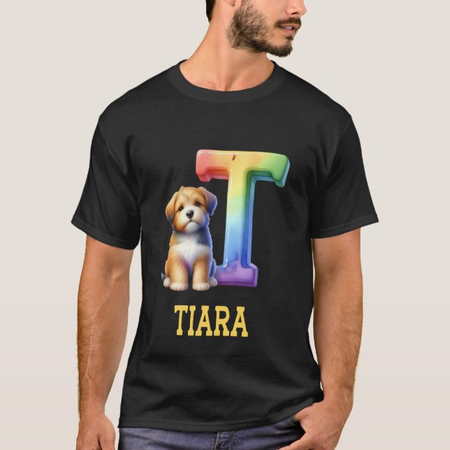 Niedliche Hunde Letter Tiara Name Rainbow Dog T-Shirt (Vorderseite)