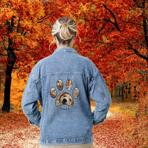 Niedliche Hunde Mama Haustier Foto Collage Persona Jeansjacke