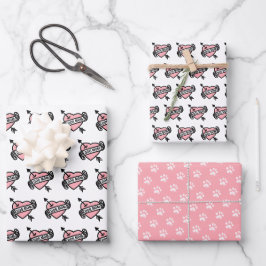 Niedliche Hunde Mama Herz Tattoo mit Muster Pawpri Geschenkpapier Set