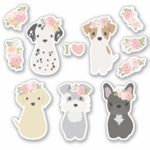 Niedliche Hunde mit Blume Aufkleberpackung Aufkleber
