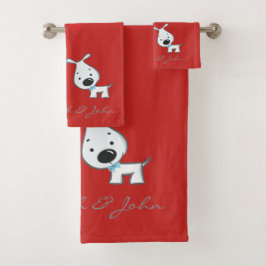 Niedliche Hunde mit Cartoon in Liebe - Personalisi Badhandtuch Set