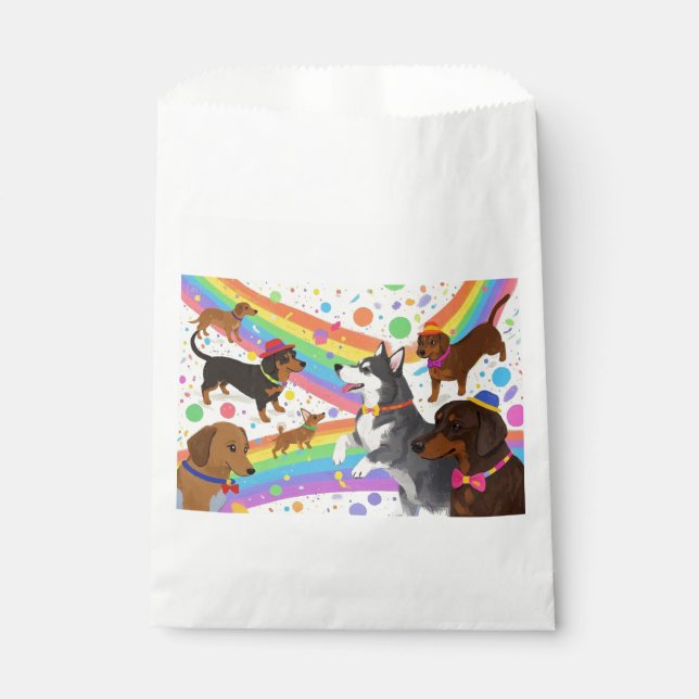 Niedliche Hunde mit Regenbogen Geschenktütchen (Vorderseite)