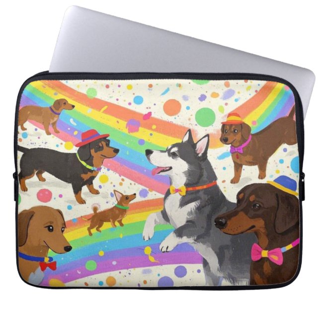 Niedliche Hunde mit Regenbogen Laptopschutzhülle (Vorderseite)