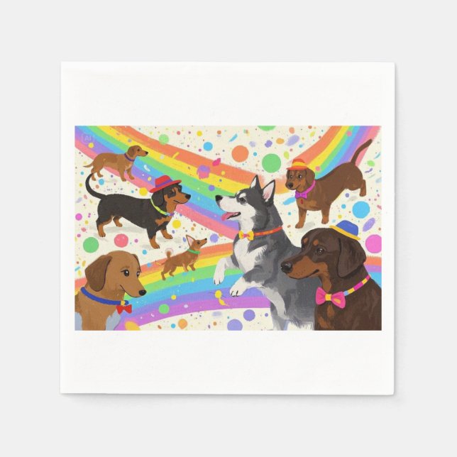 Niedliche Hunde mit Regenbogen Serviette (Vorderseite)