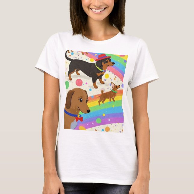 Niedliche Hunde mit Regenbogen T-Shirt (Vorderseite)