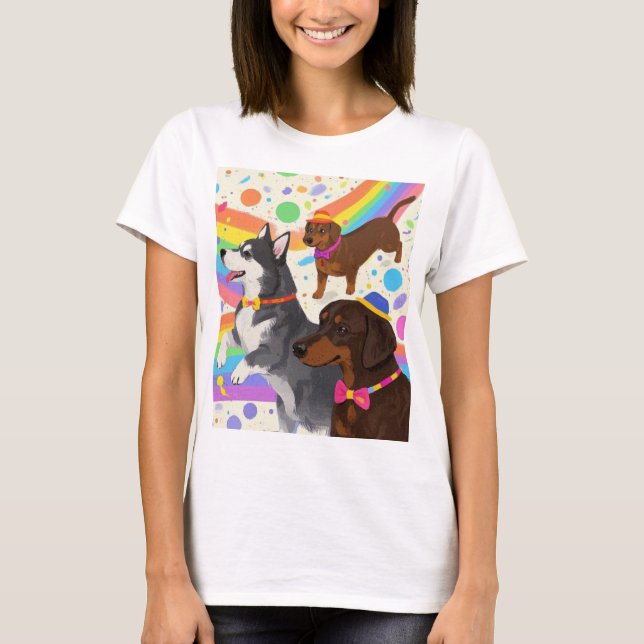 Niedliche Hunde mit Regenbogen T-Shirt (Vorderseite)