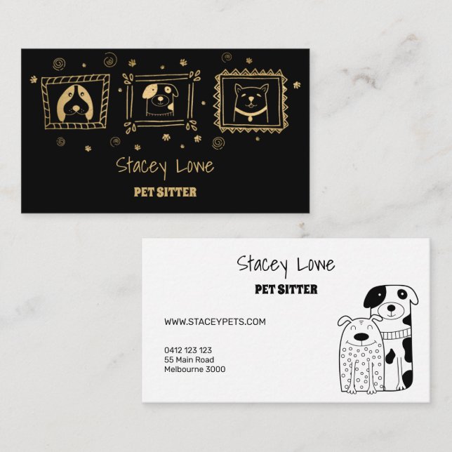 Niedliche Hunde mit Schwarz und Gold Sitter | Dog  Visitenkarte (Vorne/Hinten)