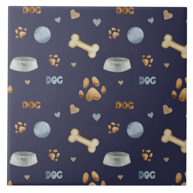 Niedliche Hunde-Paw-Drucke und Knochen Fliese (Vorderseite)