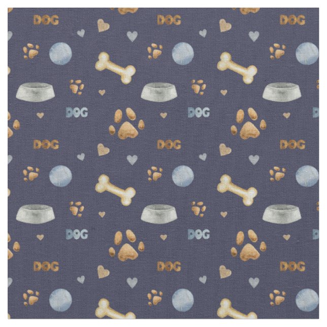Niedliche Hunde-Paw-Drucke und Knochen Stoff (Nahaufnahme)