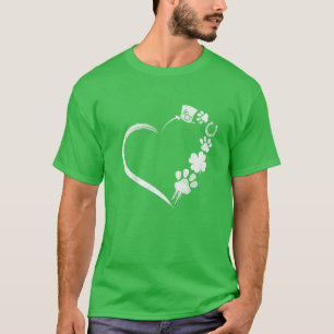 Niedliche Hunde Paw Kleeblatt Hufeisen Druckherz S T-Shirt