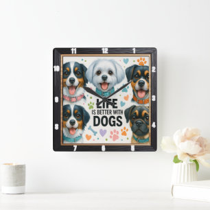Niedliche Hunde Paws Herz Quadratische Wanduhr