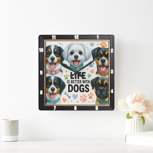 Niedliche Hunde Paws Herz Quadratische Wanduhr (Zuhause)