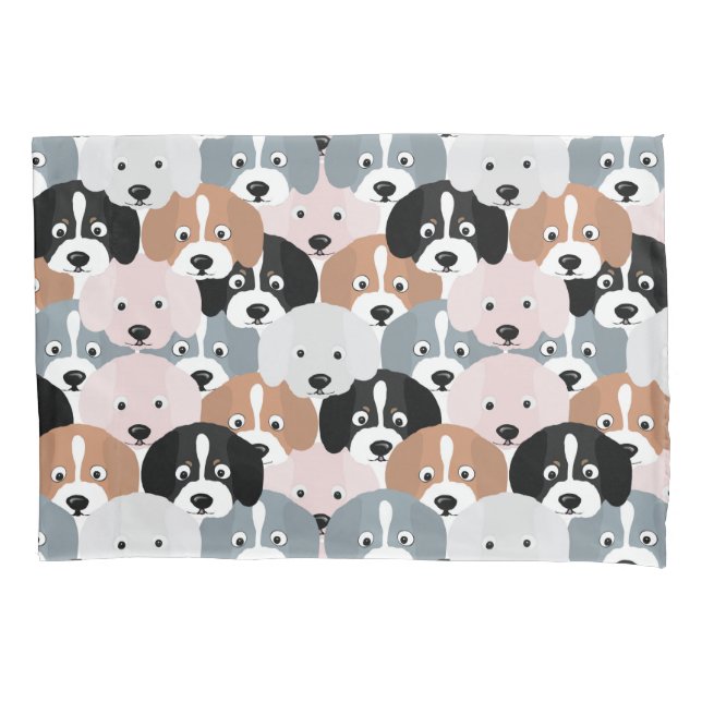 Niedliche Hunde Pink Black Illustration Kissenbezug (Vorderseite)