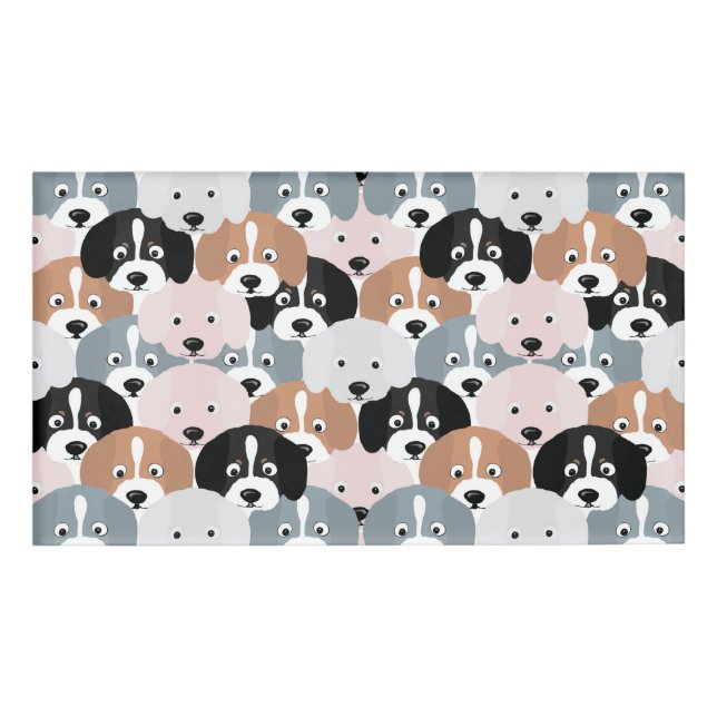 Niedliche Hunde Pink Black Illustration Namenschild (Vorderseite)