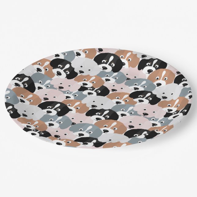 Niedliche Hunde Pink Black Illustration Pappteller (Schrägansicht)