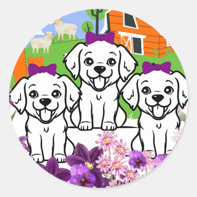 Niedliche Hunde Runder Aufkleber (Vorderseite)