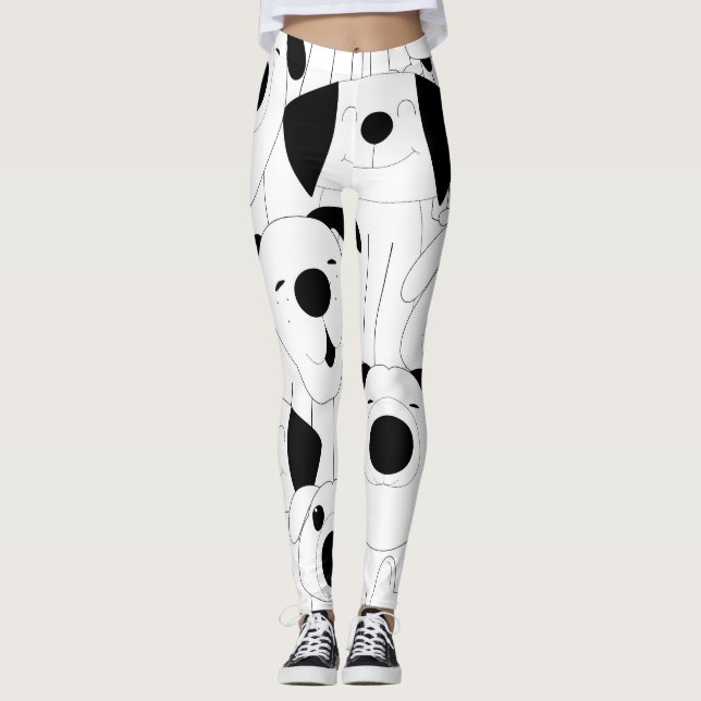 Niedliche Hunde: schwarzer, weißer Cartoon. Leggings (Vorderseite)