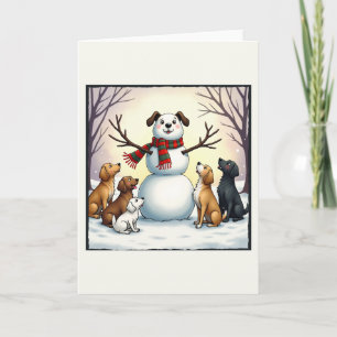 Niedliche Hunde Snowman Weihnachtskarte Welpe Wint Karte