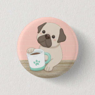 Niedliche Hunde & Tasse Illustration Art Button