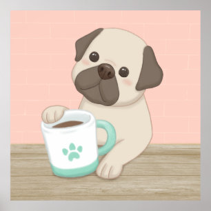 Niedliche Hunde & Tasse Illustration Art Poster