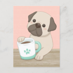 Niedliche Hunde & Tasse Illustration Art Postkarte