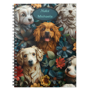 Niedliche Hunde und bunte Blume Notizblock