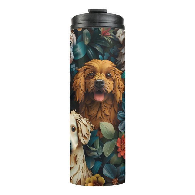 Niedliche Hunde und bunte Blume Thermosbecher (Vorderseite)