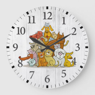 Niedliche Hunde und Katzen Große Wanduhr