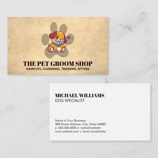 Niedliche Hunde- und Paw-Logo-Visitenkarte Visitenkarte (Vorne/Hinten)