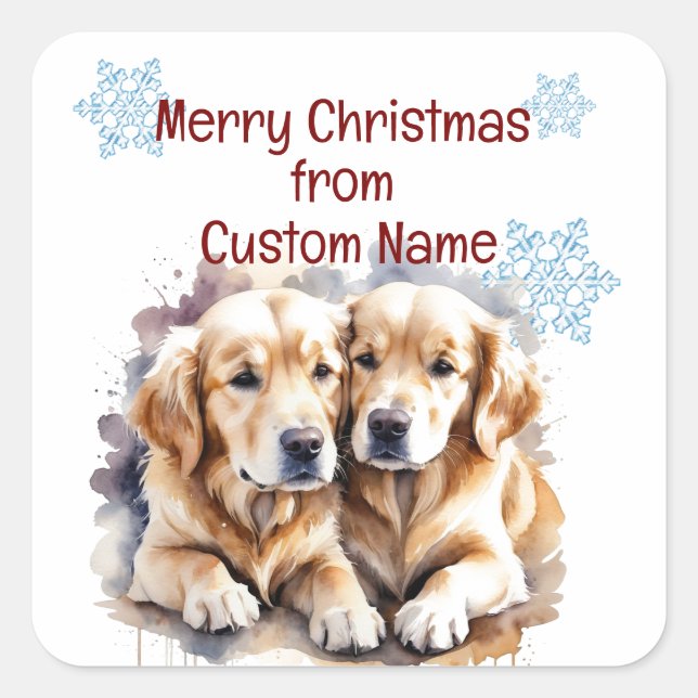 Niedliche Hunde Weihnachten Quadratischer Aufkleber (Vorderseite)