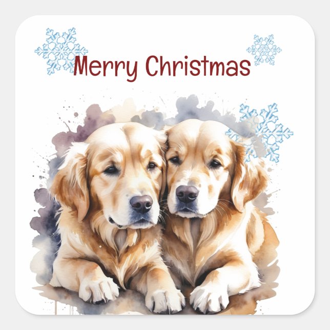 Niedliche Hunde Weihnachten Quadratischer Aufkleber (Vorderseite)