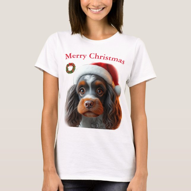 Niedliche Hunde Weihnachten T - Shirt (Vorderseite)