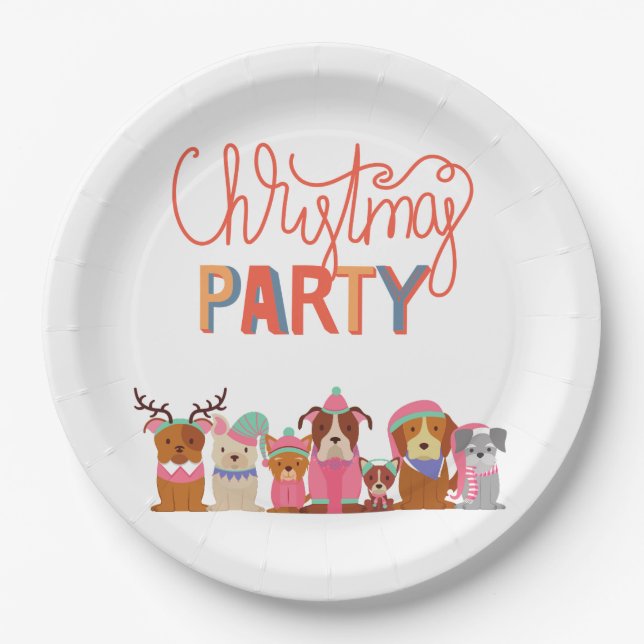 Niedliche Hunde Weihnachts-Party Pappteller (Vorderseite)
