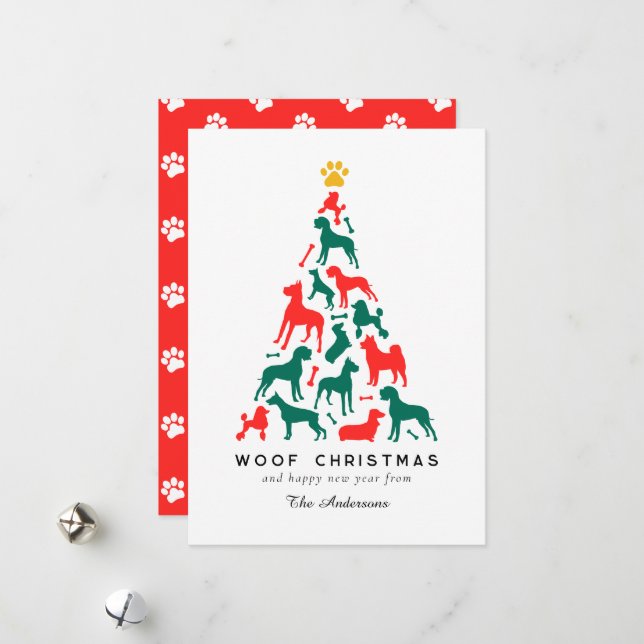 Niedliche Hunde Weihnachtsbaum Woof Weihnachten (Vorderseite/Rückseite Beispiel)