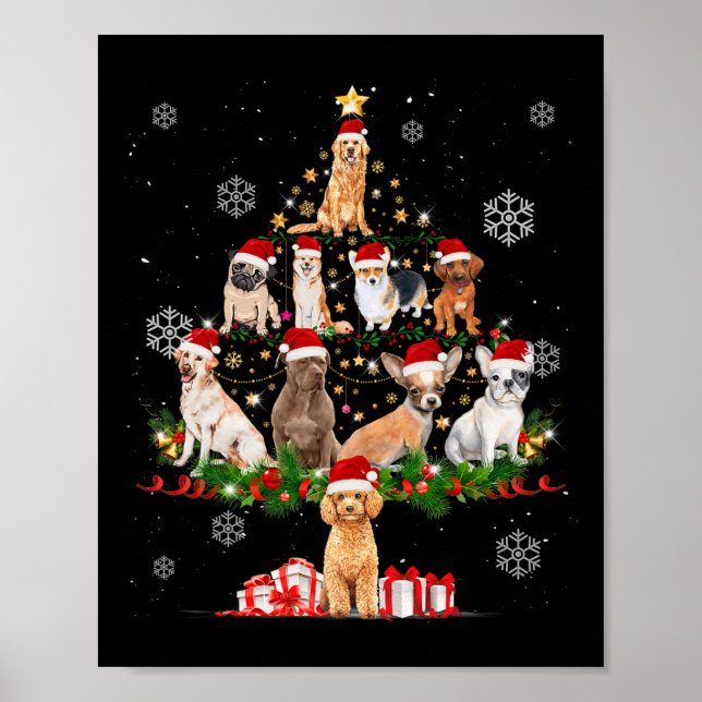 Niedliche Hunde Weihnachtsbaumleuchten Hunde Liebe Poster (Vorne)