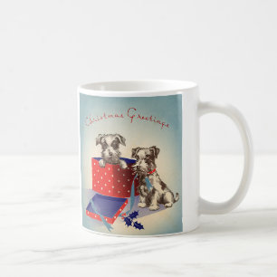 Niedliche Hunde, Weihnachtsgrüße im Jahrgang Kaffeetasse
